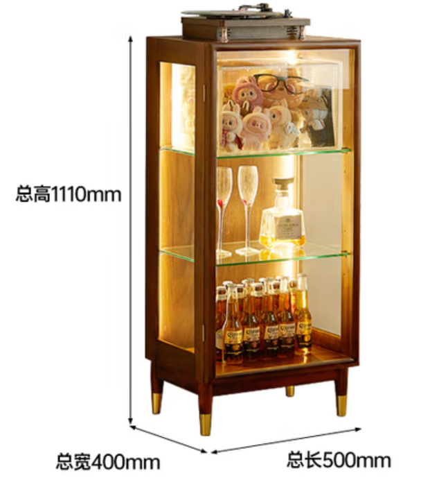 北美黑胡桃矮柜【透明白玻+竖型灯带】Y070-A13-11