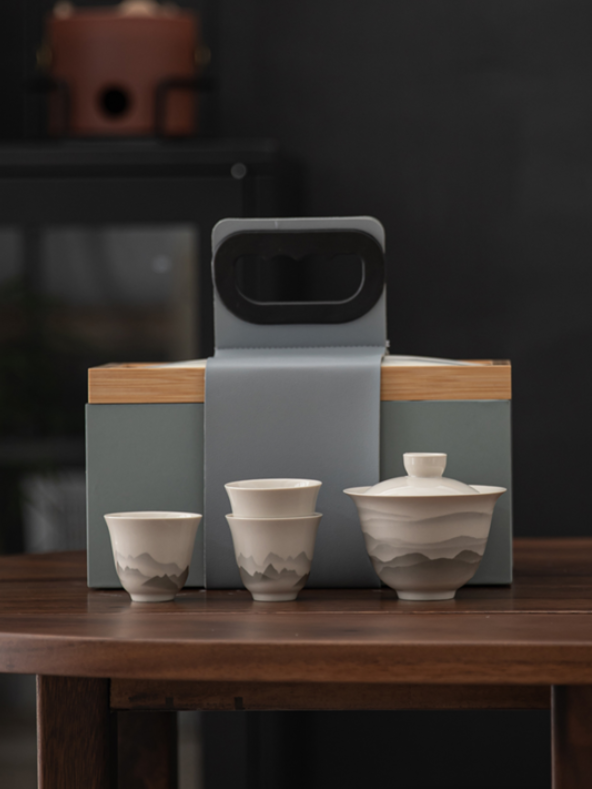水墨山水礼盒-1壶盖碗3杯(灰色)XP15c （赠品）
