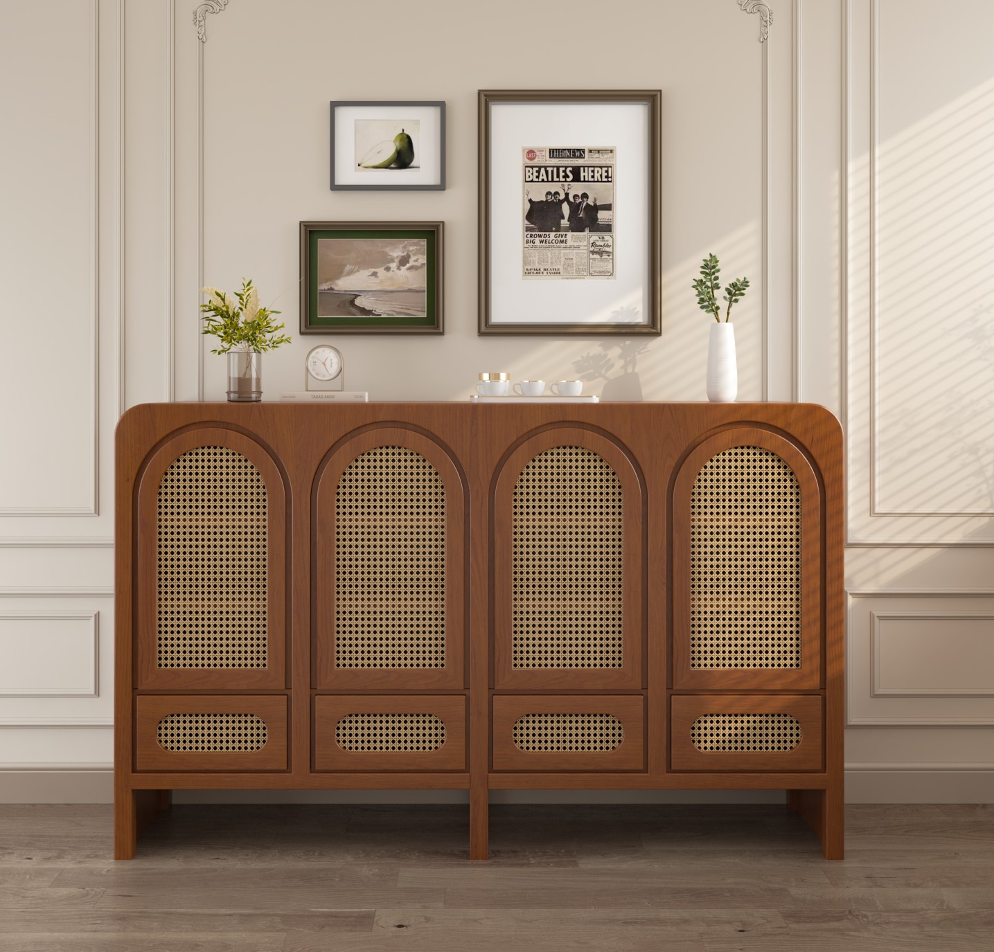 黄杨木维也纳藤编四门餐边柜Y0108-H20-1